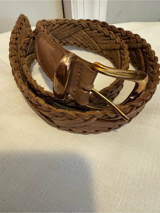 No brand Accessories - Woven Brown Leather Women’s Belt with Gold Buckle